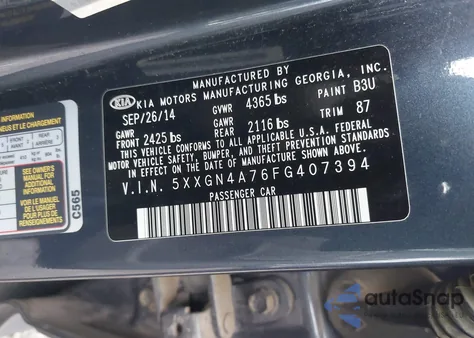 2015 Kia Optima Ex z USA, uszkodzony, nr VIN 5XXGN4A76FG407394